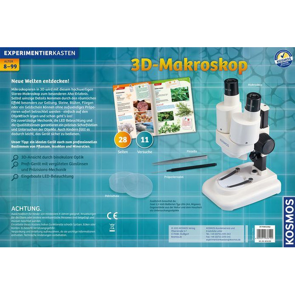 Kosmos Verlag Stereo microscope 3-D macroscope research kit, 20x, LED