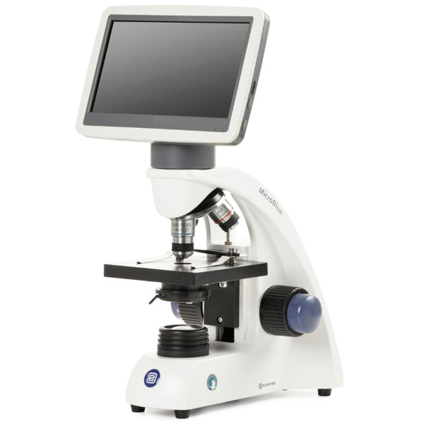 Euromex Microscope MicroBlue, MB.1001-LCD, 5.6 inch LCD screen, Achr. 4/10/S40x objectives, DIN 35mm perf., 40x - 400x, LED, 1W, simple Specimen stage