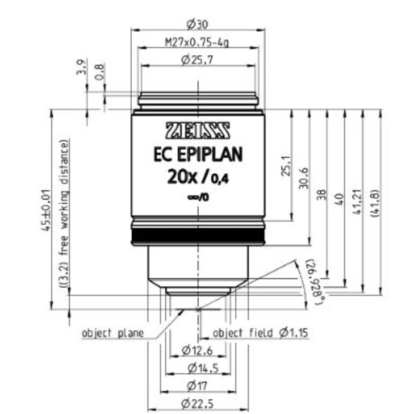 ZEISS objetivo Objektiv EC Epiplan 20x/0,4 M27