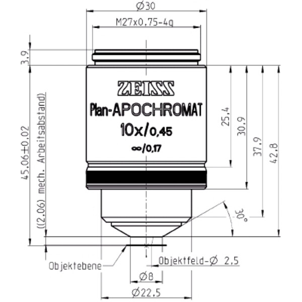 ZEISS Objective: Plan apochromatic, 10x/0.45 wd=2.1mm