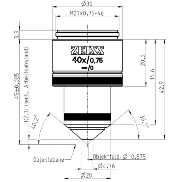 ZEISS objetivo Objektiv W N-Achroplan 40x/0,75 wd=2,1mm