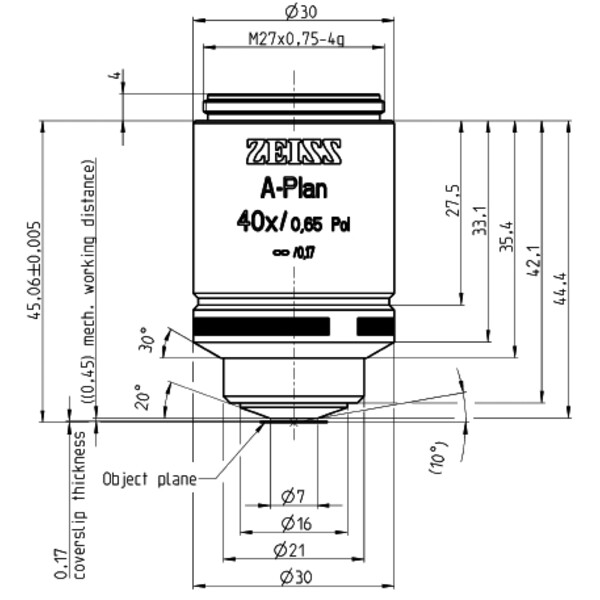 ZEISS Objective Objektiv A-Plan 40x/0,65 Pol wd=0,45mm