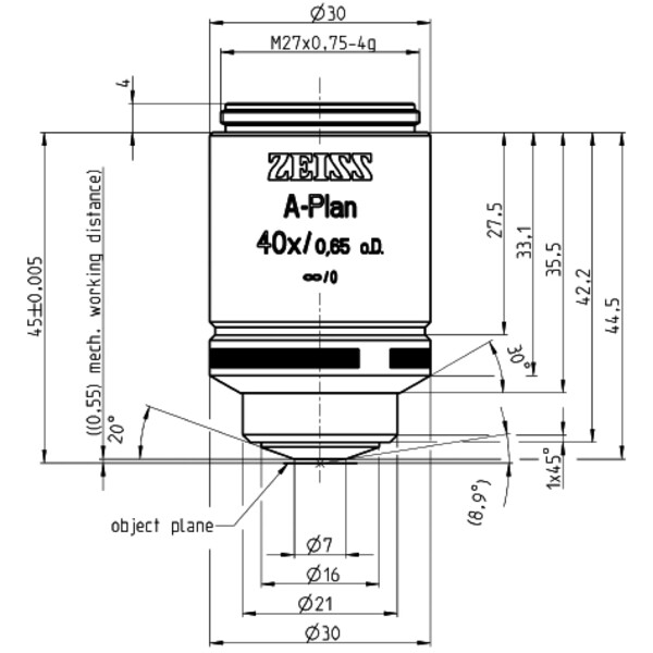 ZEISS Objectief Objektiv A-Plan 40x/0,65 D=0 wd=0,55mm