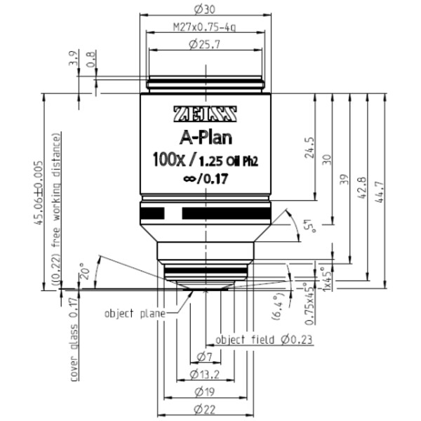 ZEISS Obiettivo Objektiv A-Plan 100x/1,25 Oil Ph2 wd=0,22mm