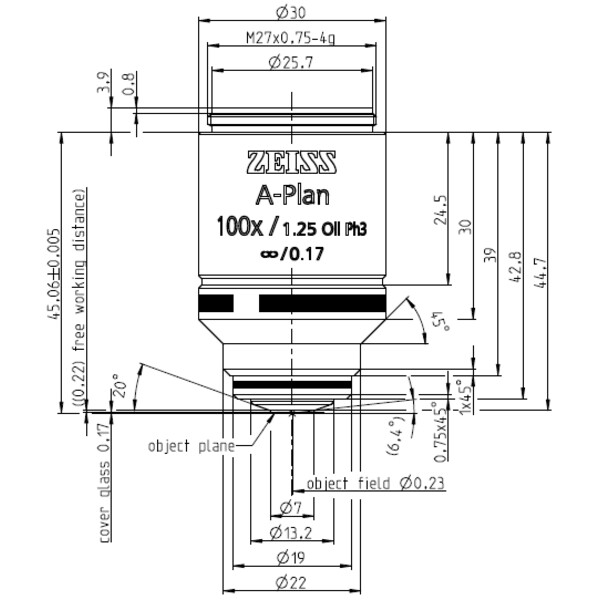 ZEISS objetivo Objektiv A-Plan 100x/1,25 Oil Ph3 wd=0,22mm