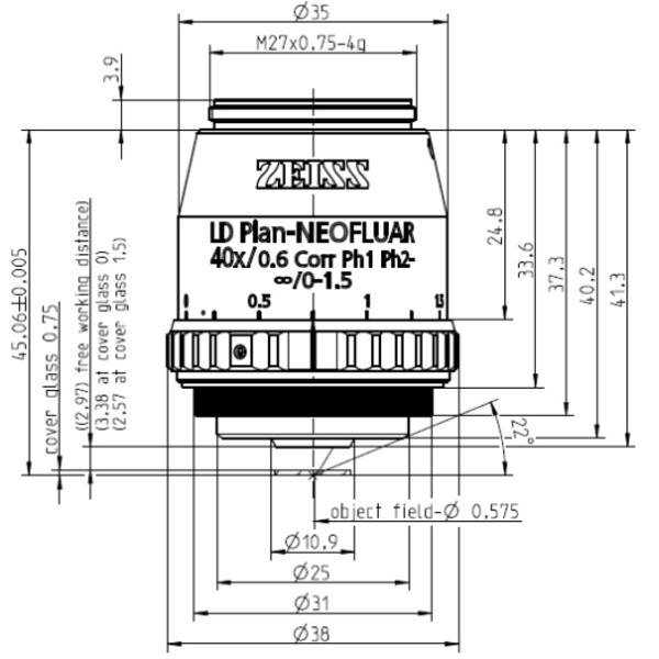 ZEISS Objective Objektiv LD Plan-Neofluar 40x/0,6 Korr Ph1 Ph2- wd=3,3mm