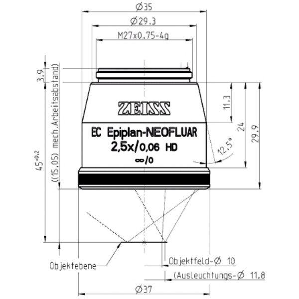 ZEISS objetivo Objektiv EC Epiplan-Neofluar 2,5x/0,06 HD wd=15,1mm