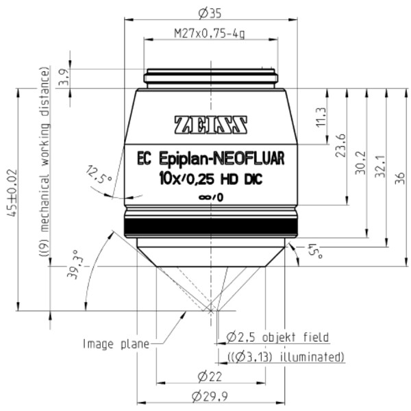 Objectif ZEISS Objektiv EC Epiplan-Neofluar 10x/0,25 HD DIC wd=9,0mm