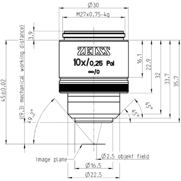 ZEISS objetivo Objektiv EC Epiplan-Neofluar 10x/0,25 Pol wd=9,3mm