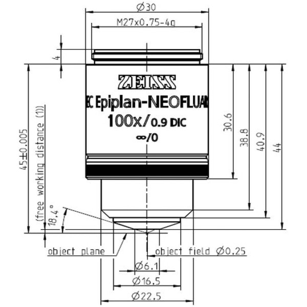 ZEISS Objective EC Epiplan-Neofluar 100x/0.9 DIC wd=1.0mm