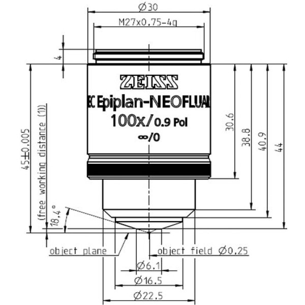 ZEISS Obiettivo Objektiv EC Epiplan-Neofluar 100x/0,9 Pol wd=1.0mm