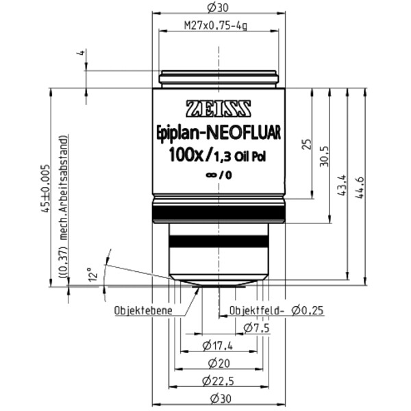 ZEISS Obiettivo Objektiv Epiplan-Neofluar 100x/1,3 Oil Pol wd=0,37mm