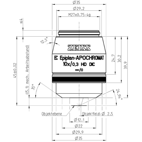 ZEISS Obiettivo Objektiv EC EpiPlan-Apochromat, 10x/0,3 HD DIC wd=5,0mm