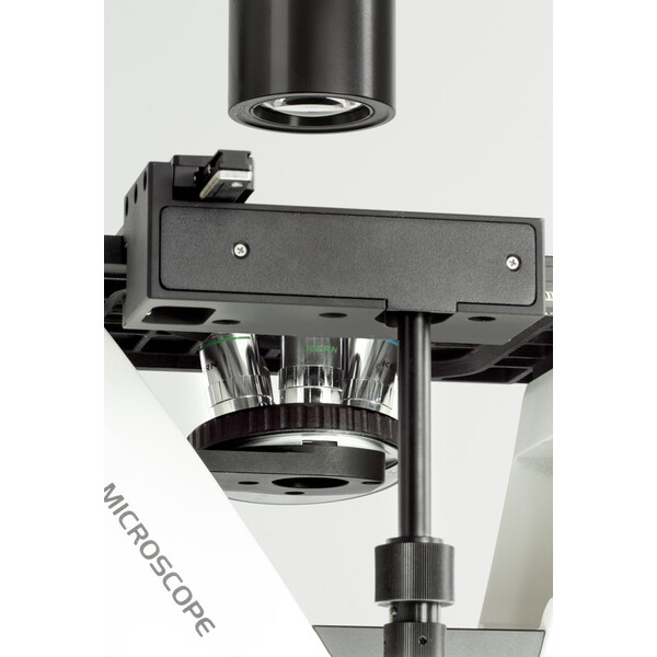 Kern Microscopio invertito OCM 166, FL, PH, trino, invers, Abbe-N.A.-0,3-Kondensor fix, 10x-40x, 30W LED, Al, 100W HBO, Dl