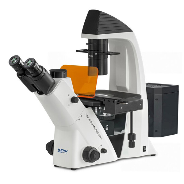 Microscope inversé Kern OCM 168, FL, PH, trino, Abbe-N.A.-0,3-Kondensor fix, 10x-40x, 5W LED, Al/Dl