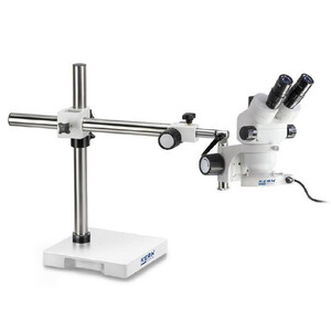 Kern Stereo zoom microscope OZM 913, trino, 7x-45x, HSWF 10x23 mm, Tripod, single arm (515 mm x 614 mm) w. table top, ring light LED 4.5 W