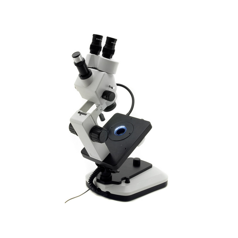 Optika Microscopio stereo zoom OPTIGEM-2, trinocular, gemología, trípode inclinable