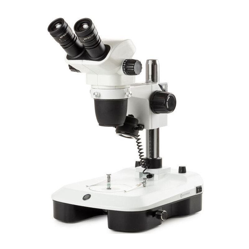 Euromex Stereo zoom microscope NZ.1702-M, 6.5-55x, Column, Reflected and Transmitted light, bino, Mirror f. Dark field, Embryology