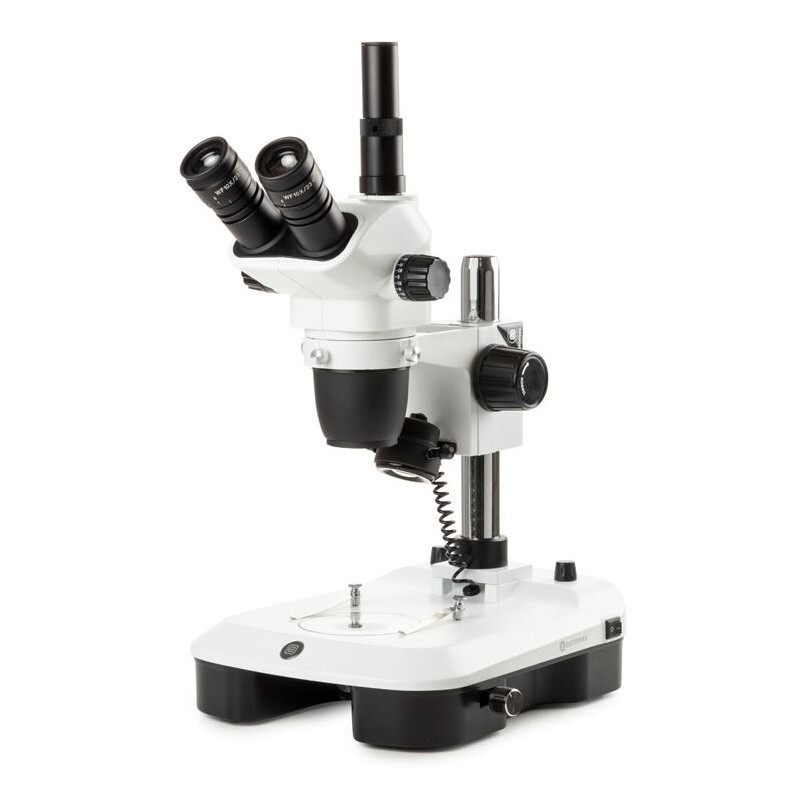 Euromex Microscopio stereo zoom NZ.1903-M, 6.7-45x, Säule,  Auf-u. Durchlicht, trino, Spiegel f. Dunkelfeld, Embryologie