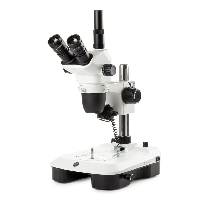 Euromex Stereo zoom microscope NZ.1703-M, 6.5-55x, Column, Incident & Transmitted light, trino, Mirror f. Dark field, Embryology