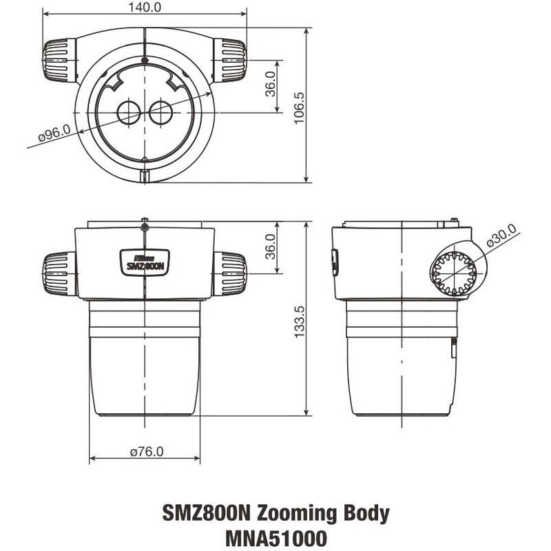 Nikon Cabazal estereo microsopio SMZ-800N Stereo Zoom Head, bino, 10-80x, click stop, ratio 8:1, 64 mm, 20°, WD 78 mm