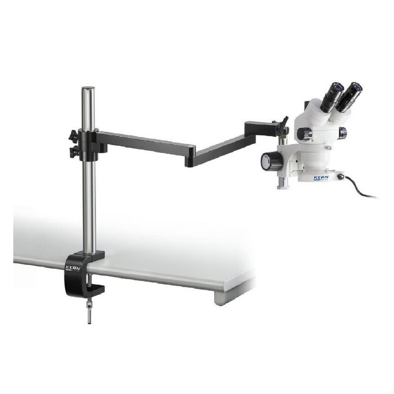 Kern Stereo zoom microscope OZM 953, trino, 7-45x, HSWF 10x23 mm, Industriel stand table clamp, ring light LED, 4.5W