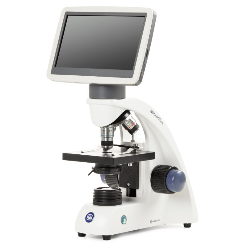 Microscope Euromex MicroBlue, MB.1001-LCD, 5.6 inch LCD Bildschirm, Achr. 4/10/S40x Objektive, DIN 35mm perf., 40x - 400x, LED, 1W, einfacher Objekttisch