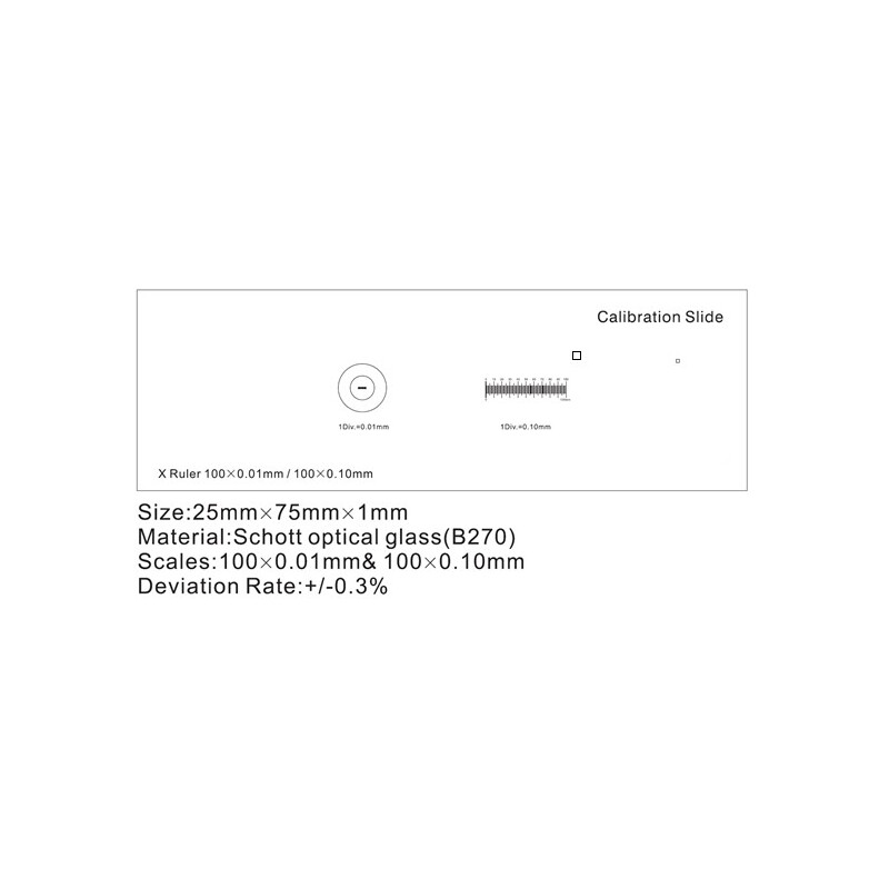 ToupTek Micromètre-objet, Lignes (X) 1mm/100 Div.x0.01mm, 10mm/100 Div.x0.10mm