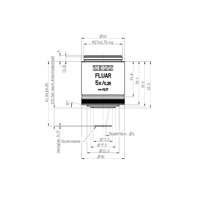 ZEISS Objectief Objektiv Fluar 5x/0,25, wd=12,5mm