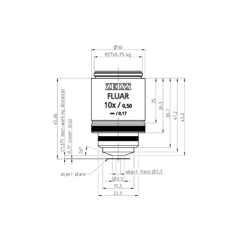 ZEISS Obiettivo Objektiv Fluar 10x/0,5, wd=1,6mm