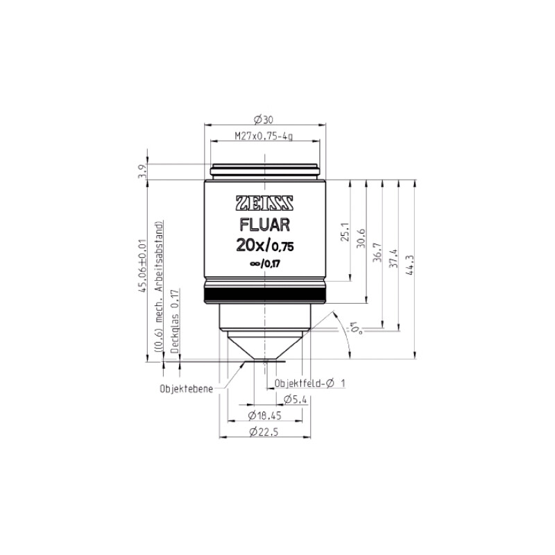 ZEISS Obiettivo Objektiv Fluar 20x/0,75, incl. 100 coverglasses, wd=0,60mm