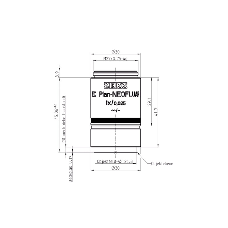 ZEISS Obiettivo Objektiv EC Plan-Neofluar, 1x/0,025, wd=3,0mm