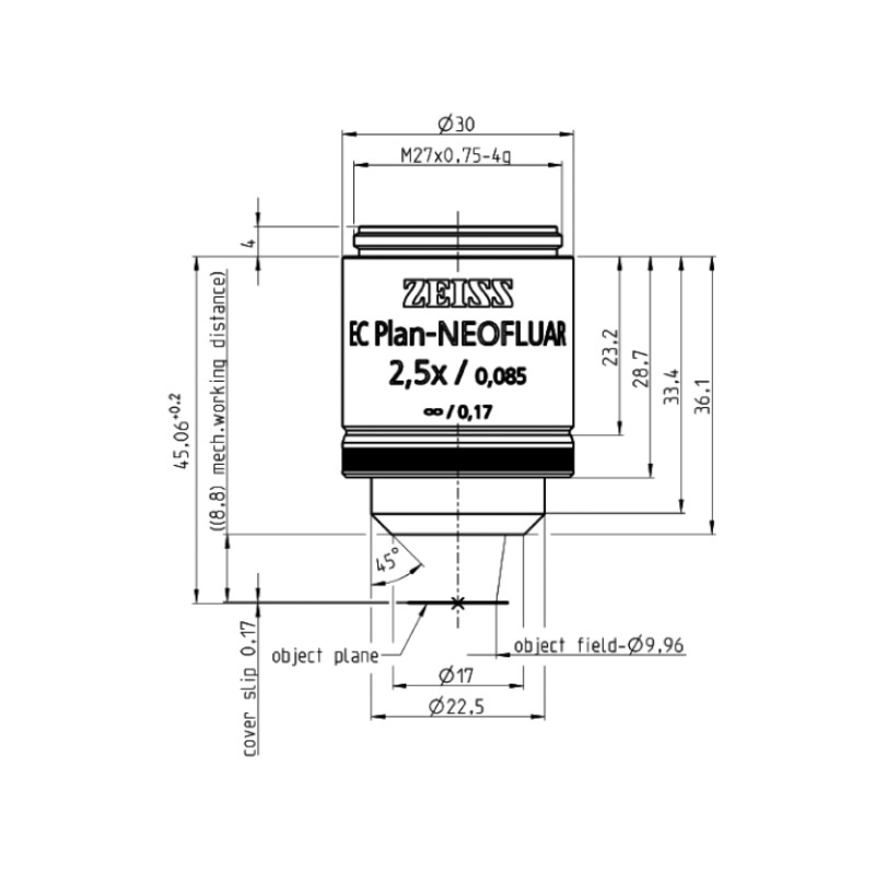 ZEISS Obiettivo Objektiv EC Plan-Neofluar, 2,5x/0,085 wd=8,8mm