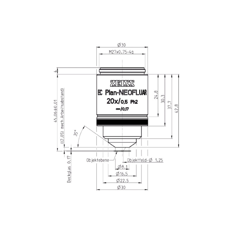 Objectif ZEISS Objektiv EC Plan-Neofluar, Ph2, 20x/0,50  wd=2,0mm