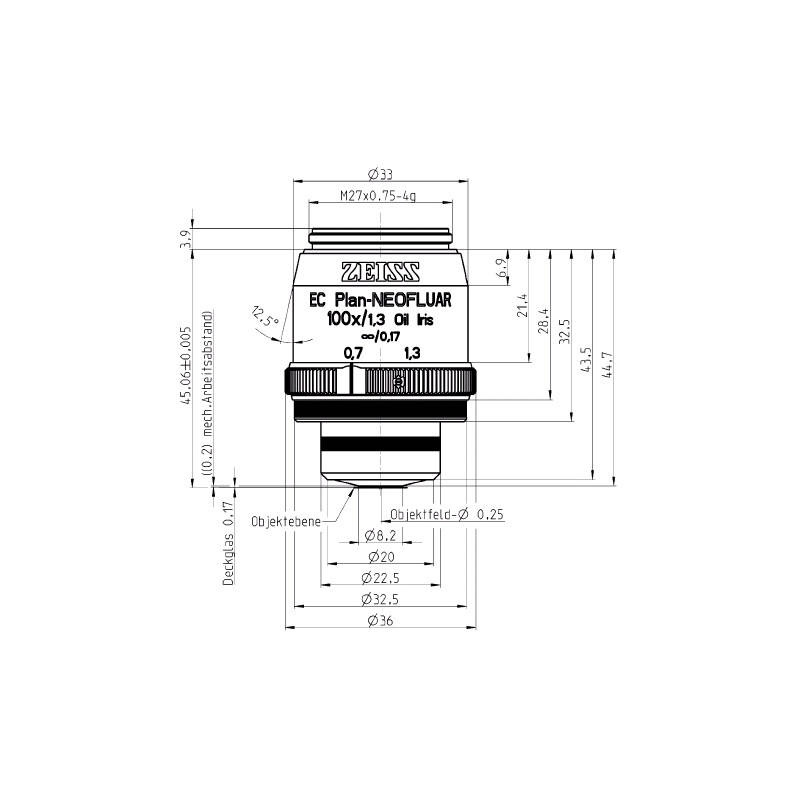 ZEISS Obiettivo Objektiv EC Plan-Neofluar, Iris, 100x/1,30 Oil,  wd=0,20mm