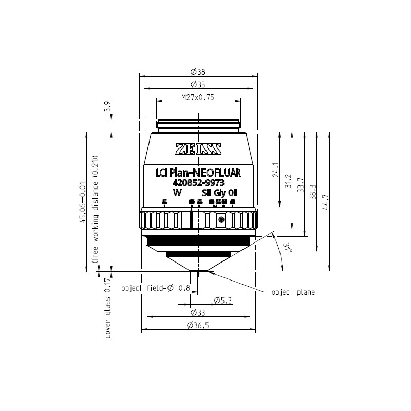 ZEISS Obiettivo Objektiv LCI Plan-Neofluar 25x/0,8 Imm Korr DIC wd=a=0,21mm