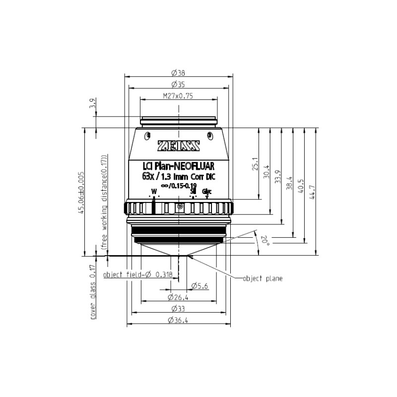 ZEISS Obiettivo Objektiv LCI Plan-Neofluar 63x/1,3 Imm Korr DIC wd=0,17mm