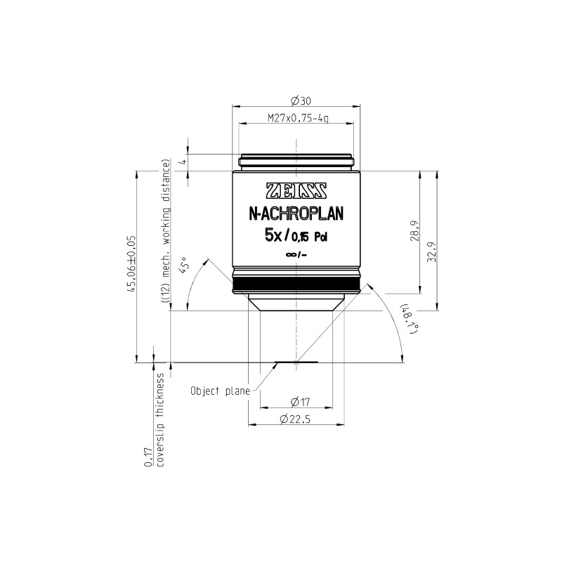 Objectif ZEISS Objektiv N-Achroplan 5x/0,15 Pol wd=12,0mm