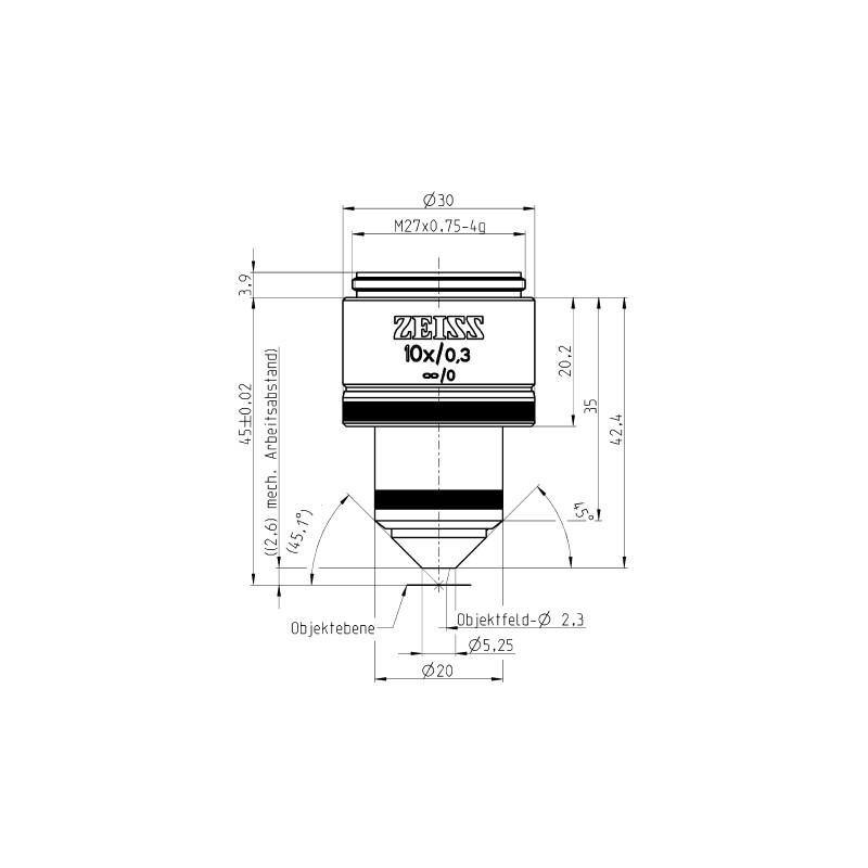 ZEISS Obiettivo Objektiv W N-Achroplan 10x/0,3 wd=2,6mm