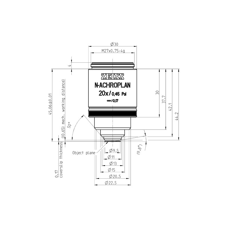 ZEISS Obiettivo Objektiv N-Achroplan 20x/0,45 Pol wd=0,63mm