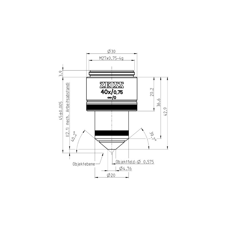 Objectif ZEISS Objektiv W N-Achroplan 40x/0,75 wd=2,1mm