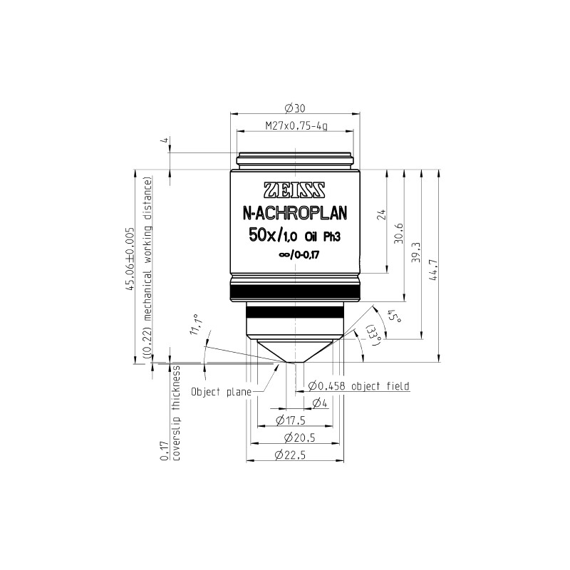 ZEISS objetivo Objektiv N-Achroplan 50x/1,0 Oil Ph3 wd=0,22mm