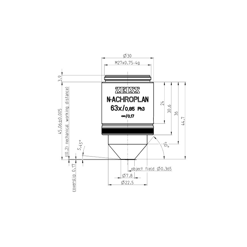 ZEISS Obiettivo Objektiv N-Achroplan 63x/0,85 Ph3 wd=0,20mm