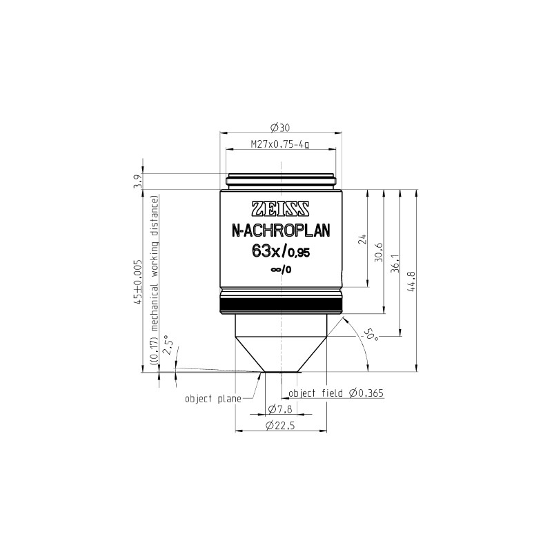 ZEISS Obiettivo Objektiv N-Achroplan 63x/0,95 D=0 wd=0,17mm