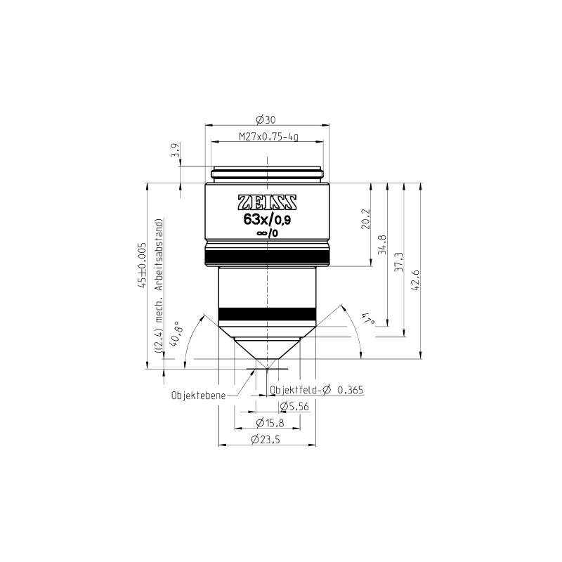 Objectif ZEISS Objektiv W N-Achroplan 63x/0,9 wd=2,4mm