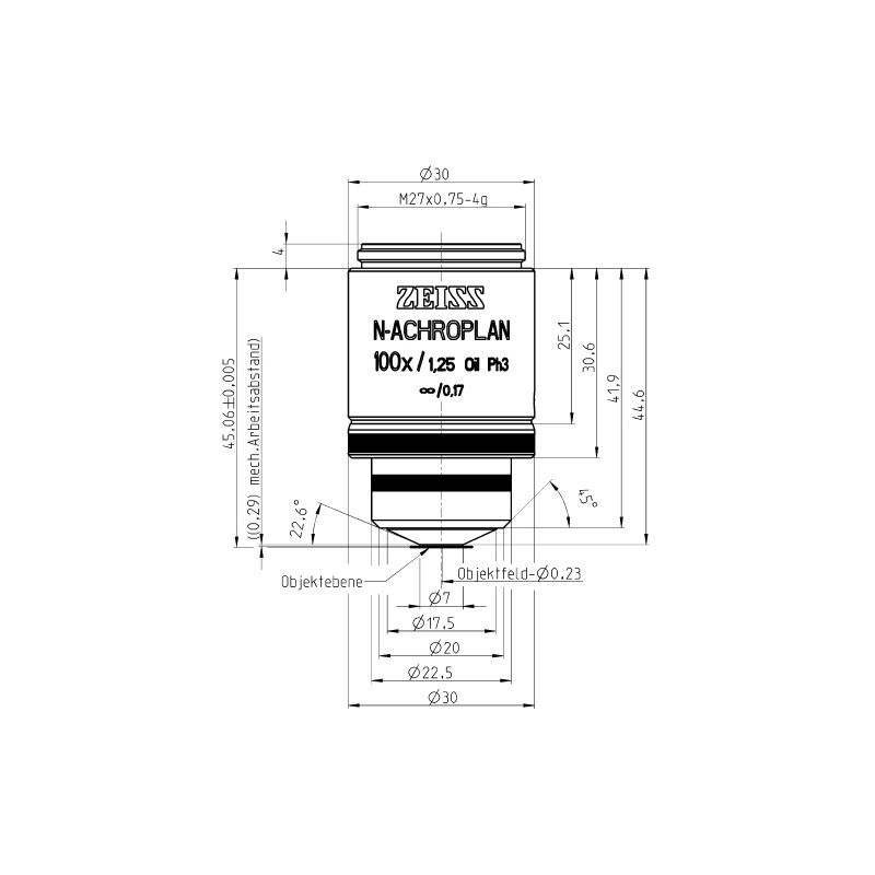 ZEISS Objective Objektiv N-Achroplan 100x/1,25 Oil Ph3 wd=0,29mm