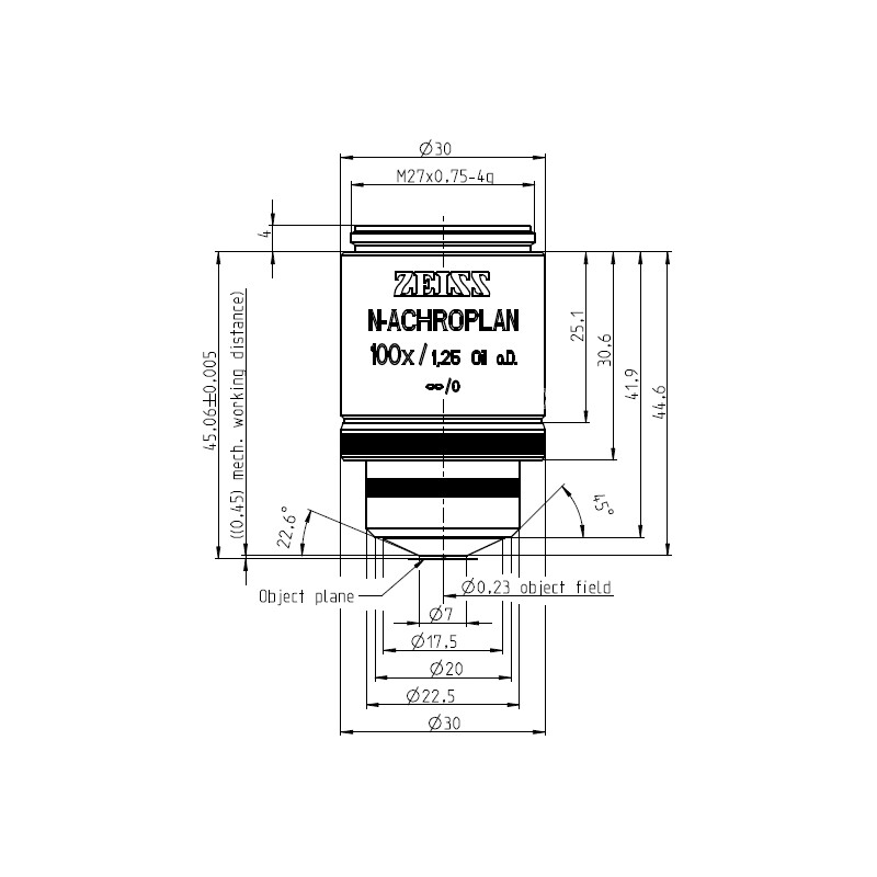 ZEISS Obiettivo Objektiv N-Achroplan 100x/1,25 Oil D=0 wd=0,45mm