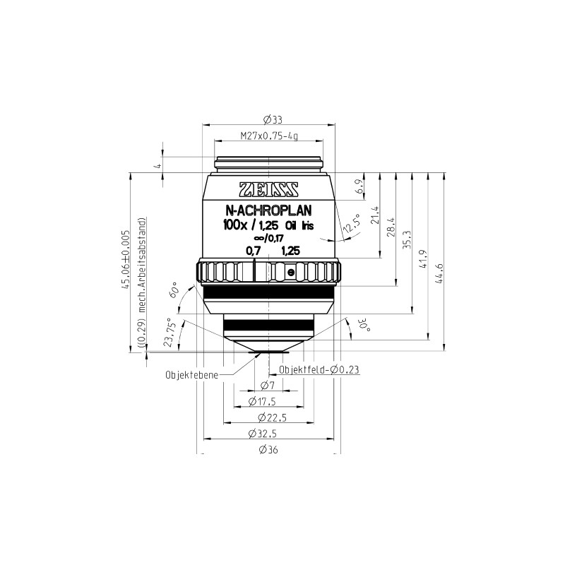 ZEISS Obiettivo Objektiv N-Achroplan 100x/1,25 Oil Iris wd=0,29mm