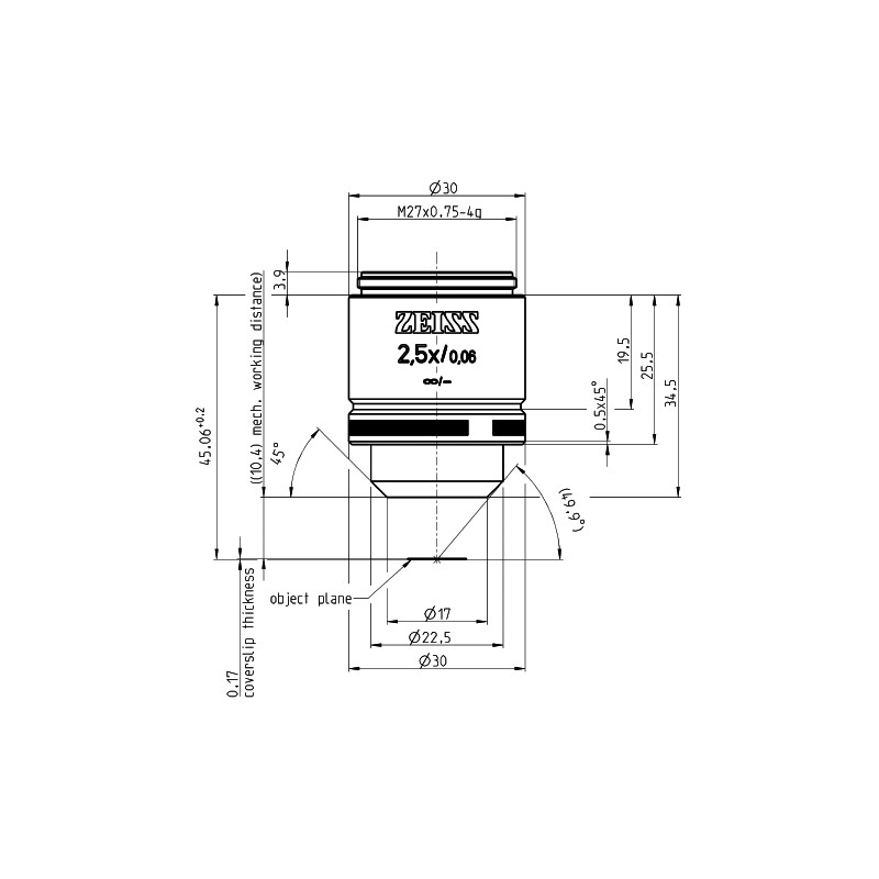 ZEISS Obiettivo Objektiv A-Plan 2,5x/0,06 wd=10,4mm