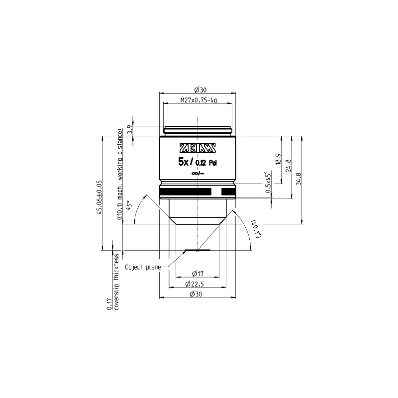 ZEISS Obiettivo Objektiv A-Plan 5x/0,12 Pol wd=10,1mm